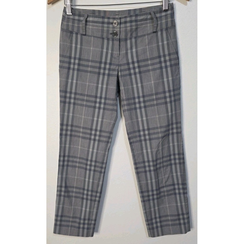 Burberry Brit Women US2 Gray Blue Plaid Check Cropped Trouser Pant Career Preppy